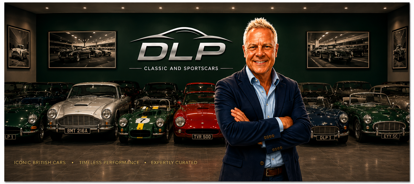 Duncan Peters, founder of DLP Classic and Sportscars, in the showroom